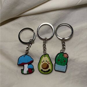 🥑 Small Mushroom, Avocado and Cactus Keychain Bundle